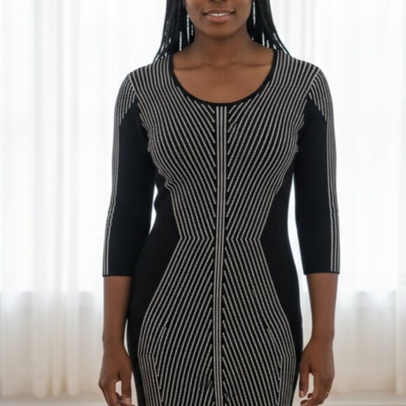 Just Taylor Black & White Geometric Bodycon Knit Dress Sz 8 - Picture 3 of 3